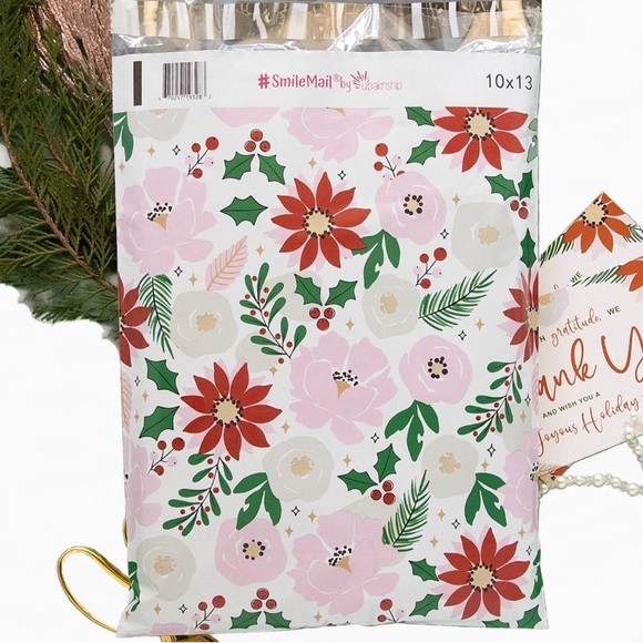 🌸20 Designer Festive poinsettia Poly Mailers 10 x 13 inch - Picture 2 of 2